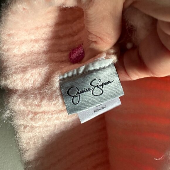 Jessica Simpson Womens Pearl Knit Cuffed Beanie Hat Pink Coquette Cottagecore - Picture 4 of 6